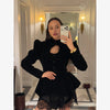 Sexy Hollow Out Puff Sleeves Top Women Chic Waist-cinching Single-breasted Shoulder Pad Short Coat Lady Solid Outwear