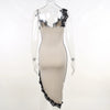 Sexy Lace Party Dress Women Deep V-Neck Irregular Chic Patchwork Design Skinny Maxi Bodycon Midnight Stretch Clubwear
