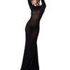 Black Long Sleeve Transparent Lace Dress for Women Sexy Floor-length Evening Dress Slim Party Club Dresses Red Christmas Dress