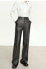 Minimalist PU Leather Casual Pants for Women Autumn Loose Floor Length Straight Slit Female Trousers 12343250