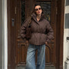 Women Brown Drawstring Waist Puffer Jacket Stand Collar Warm Cotton Padded Coat Casual Oversized Winter Parka Outerwear