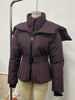 Women Peplum Ski Jackets Hooded Stand Collar Belt Waist Zipper Solid Puffer Jacket Sheath Warm Sport Winter Skiwear