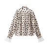 Satin Polka Dots Women's Maxi Dress Suit Ribbon V Neck Full Sleeve Waist Cinching Skirt Sets Evening Party Outfits