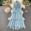 Retro Elegant V-neck ruffle lace-up pleated long sleeve A-line Casual High Waist Dress Women Autumn Dress