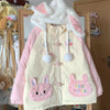 Kawaii Winter Cartoon Embroidery Lolita Parkas Women Y2k Cute Bear Ears Hooded Jacket Casual Zippers Loose Harajuku Padded Coat