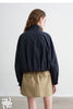 Women Slub Cotton Jackets Spring Cropped Tulip Silhouette Striped Cuff - Turn Up Stand Collar Tops