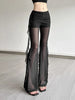 Aesthetic Sexy See Through Pants Women Dark Gothic Streetwear Vintage Coquette Grunge Ruffle Patchwork Flare Pants Femme