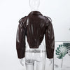 Street Women's Lace Up Leather Jacket Loose Solid Lapel Long Sleeve Belt Jackets Female Spring Lady Vintage Outwears