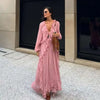 Casual Solid Ruffles Patchwork Robe Women Minimalist Full Sleeve Mesh Loose Fit Lace Up Maxi Dress Vacation Daily Date Wear