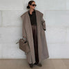Elegant Shawl Collar Lace Up Long Woolen Coat Women Full Sleeve Belt Lapel Thick Overcoat Autumn Winter Lady Chic Outwear