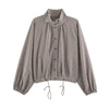 Guobioziy Women's Jacket Autumn Plaid Long-Sleeve Drawstring Loose Jacket Parka Casual Versatile