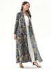 Pleated Turndown Collar Long Sleeve Cardigan Dress Women Spring Abaya Original Designer Vintage Printed Coat