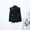Shiny Belted Waist Jacket For Women Casual Detachable Hood Zipper Pockets Coat Lady Winter Chic Street Outerwear