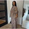 Striped Long Pants Set Color Block Turn Down Collar Three Quarter Sleeve Shirt Wide Leg Bottoms Casual Chic Women Outfits