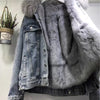 Women Jacket Women Denim Jacket Winter Women's Denim Coat with Furry Hood Plush Lining Stylish Button Closure for Windproof