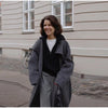 Retro Solid Stand Collar Long Tweed Coat Women Large Lapel Single Breasted Coats With Belt Lady Chic Street Outwear