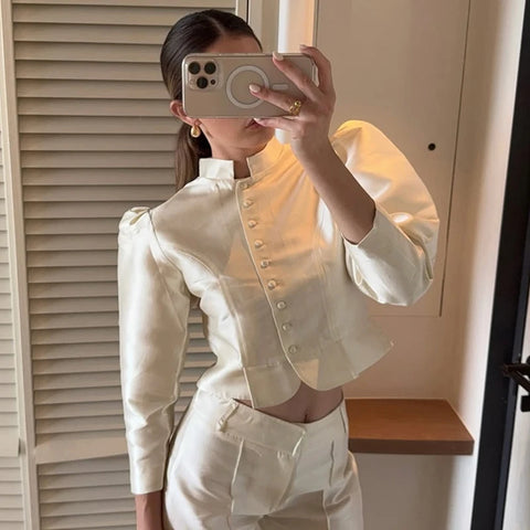 Satin Vintage Blouses Shirts For Women Spring Long Sleeve Blouse Office Commuting Single Breasted Cardigan Coats Jackets