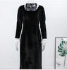 Full Sleeve Lace Patchwork Velvet Maxi Dress Women Elegant Stand Collar Puffed Slim Long Sexy Gowns Lady Evening Dinner Dresses