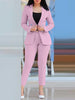 2Pcs Women's Solid Color Suit + Trousers Two-Piece Set Slim Fit Business Double Breasted Formal Female Clothes Outfit