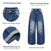 Missuoo Women's Washed Blue High-Waist Metal Grommet Wide Leg Jeans Casual Loose Fit Streetwear Pants Casual Trousers