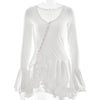 Sexy Black White Patchwork Ruffles Short Dress Women's Long Flare Sleeve Lace-up Evening Party Mini Dresses Female Blue Pink Red