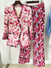 High Street Designer Runway Suit Set Women's 3/4 Sleeve Feather Printed Blazer Flare Pants Set 2pcs
