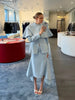 Light Blue Cape 3 Piece Outfit Women Solid Slim Blouse Asymmetrical Hem Midi Skirt Lady Formal Office Matching Set