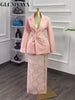 Fallfleshness Women's Dress Set Blazer Tops and Lace See Though Midi Maxi Long Skirt Suit Two 2 Piece Sets Outfits
