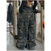 Military Green Womens Jeans High Waist Vintage Straight Baggy Y2K Denim Pants Hip Hop American Wide Leg Denim Trouser