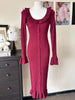 Brown Knitted Dresses For Women Maxi Elegant Trumpet Sleeves Knit Fishtail Dresses Women Long Ruffled Dresses Maxi