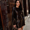 Women PU Skirt Set Casual Single Breasted Long Sleeve Female Jacket Hip Package Short Skirts Suit Lady Streetwear