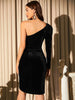 Asymmetric One Shoulder Velvet Dress Women's Elegant Party Bodycon Midi Evening Gown