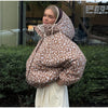 Vintage Reversible Spotted Print Cotton Coat Women Chic Hooded Drawstring Stand Collar Female Coat Winter Lady Outerwear