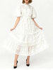 Dot Print Sheer Dress for Women Stand Collar Puff Sleeve High Waist Patchwork Lace Up Elegant Casual Dresses Female