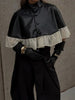 Women's Coat Stand Collar Single Breasted Ruffle Hem Patchwork Female Cape Early Spring Chic Holiday Lady Capes