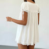 Bohemian Puff Sleeve Maternity Dress Women Square Neck A-line Mini Ruffled Dresses Fairy Vintage Loose Fit Flowy Short Dress