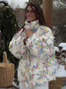 Women's Puffer Jacket Oversized Stand Up Collar Zipper Closure Floral Print Warm Cotton Filled Coat Autumn Winter