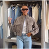 Women Faux Suede Cropped Jacket Stand Collar Snap Button Epaulet Detail Long Sleeve Loose Moto Outerwear Edgy Fall Daily Jackets