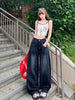 Letter Embroidery Wide Leg Trousers Women Korean High Waisted Sickle Jeans Female Streetwear Baggy Y2K Denim Pants