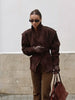 Solid Single Breasted Suede Short Jacket Women Full Sleeve Buckle Lapel Slim Shoulder Pad Coat Lady High Street Wear