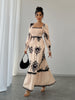 Women's All Over Print Shirred Bishop Sleeve A Line Dress, Long Sleeve Dress for Fall & Winter