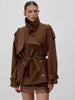 Stand Collar Lace Up Trench Chic Coat Women Long Sleeves Single Breasted Short Windbreaker Spring Daily Street Lady Jacket