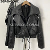 Women's Black Faux Leather Cropped Moto Jacket Asymmetric Zip PU Biker Coat Female Autumn Vintage Punk Outerwear