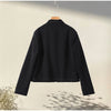 Green Stand Collar Napoleon Cropped Jacket Women Full Sleeve Shoulder Pad Jackets Spring Lady Street Outwear