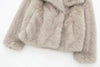 Women Cropped Faux Fur Jacket Coat Long Sleeve Front Snap-button Female Outerwear Chic Lapel Collar Thick Coat