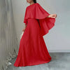 Elegant Cape Sleeve Pleated Maxi Dress for Women, O-Neck Solid Color Loose Flowy Long Dress for Party Wedding
