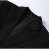 V-Neck Longline Tailored Double-Breasted Blazer Coat Black Peak Lapel Welt Pockets Autumn Elegant Office Women Outerwear