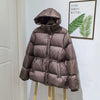 Women Belted Down Jacket with Hood Autumn Winter Warm Thick Outwear White Duck Down Casual Coat