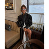 Sexy High Collar Cropped Leather Top Women Stylish Long Sleeve Round Neck Slim Black Short Coats Lady Party Club Wear