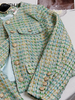 Elegant Green Plaid Tweed Jacket Women French Vintage Spring Autumn Casual Blazers High Street Short Suit Coat